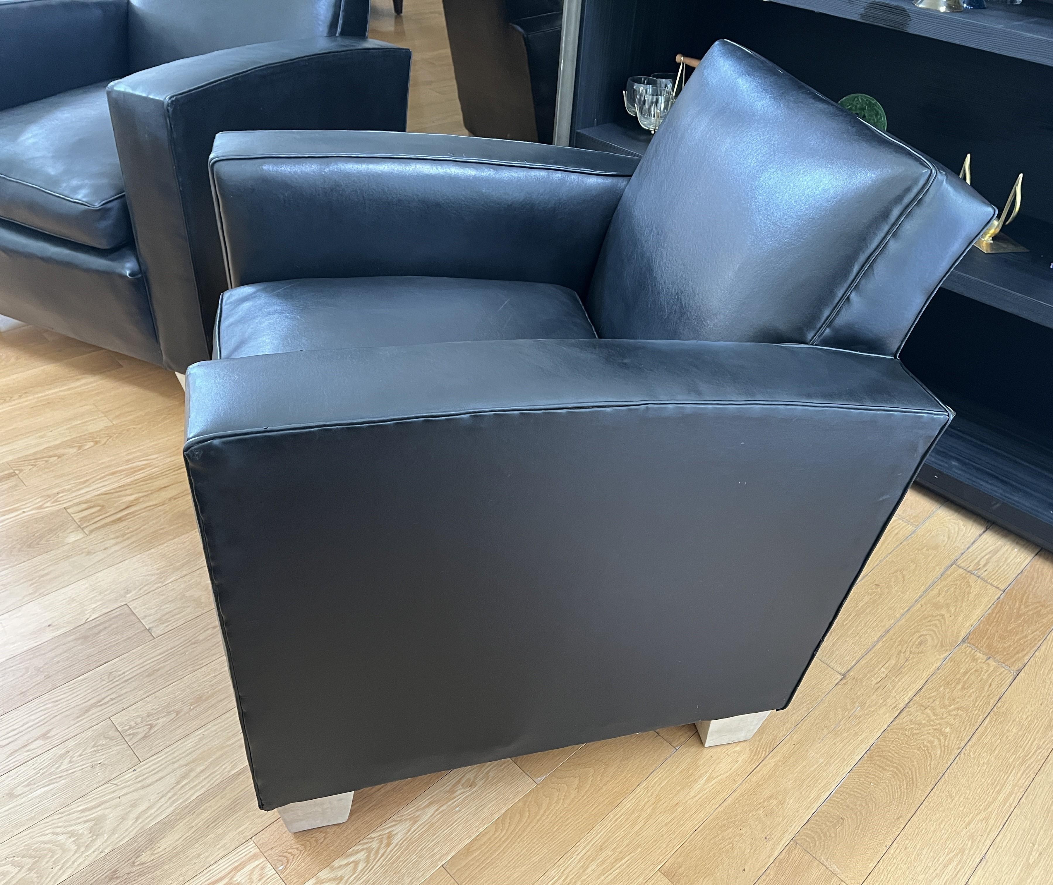 Art Deco Leather Club Chairs in the manner of Jacques Adnet, circa 1935 For Sale 2