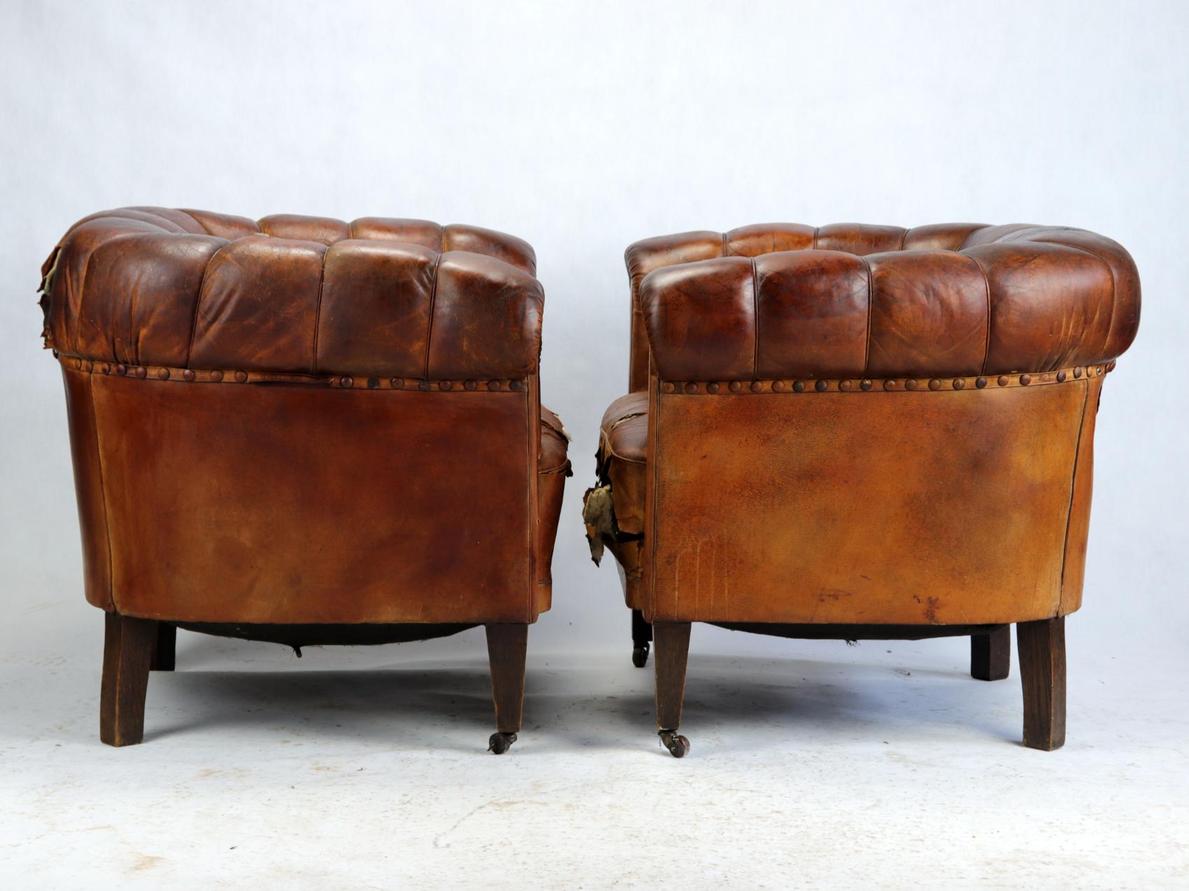 Art Deco Leather Club Chairs or Armchairs and Sofa, Seating Set, circa 1920 5