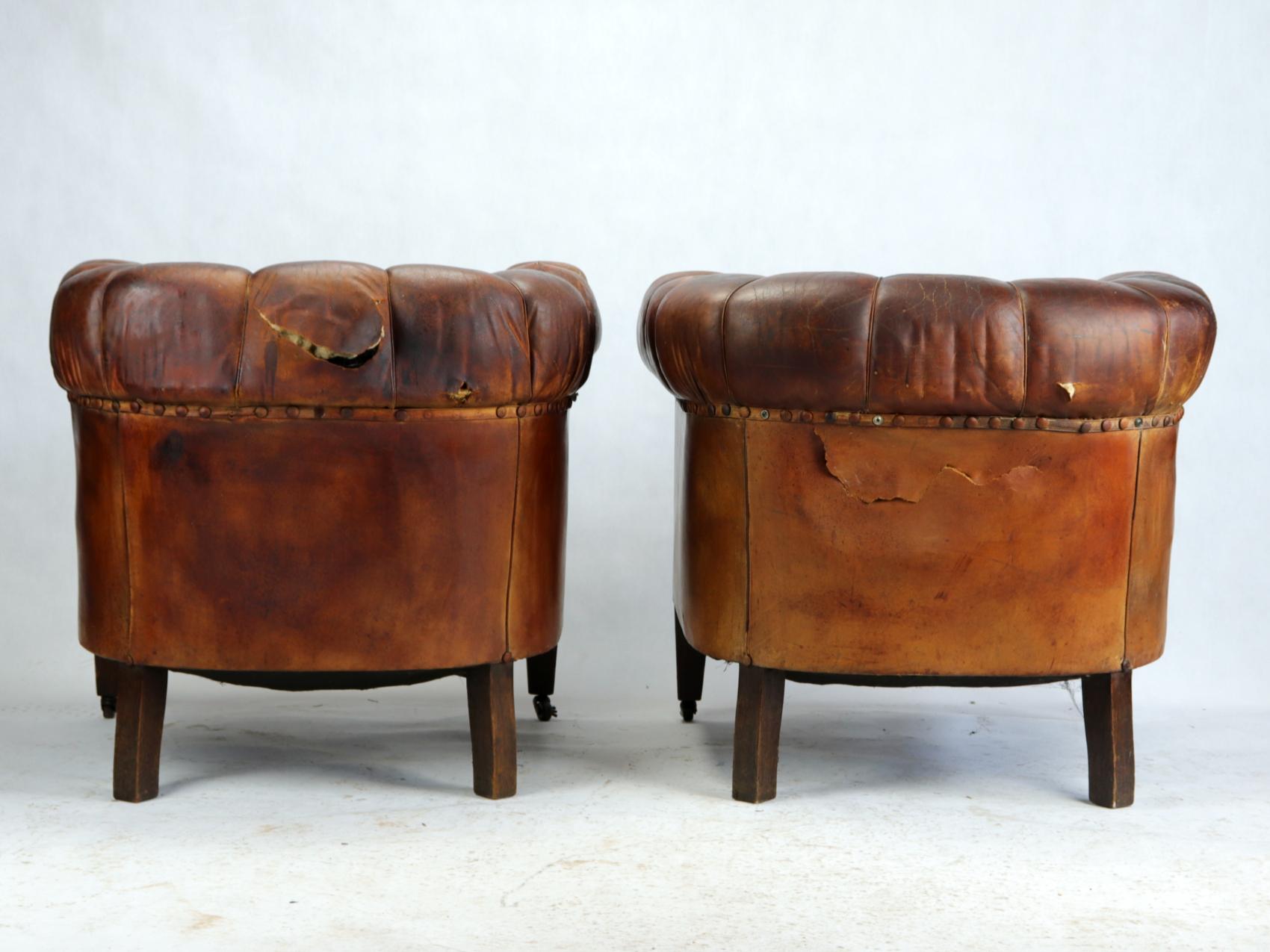 Art Deco Leather Club Chairs or Armchairs and Sofa, Seating Set, circa 1920 7