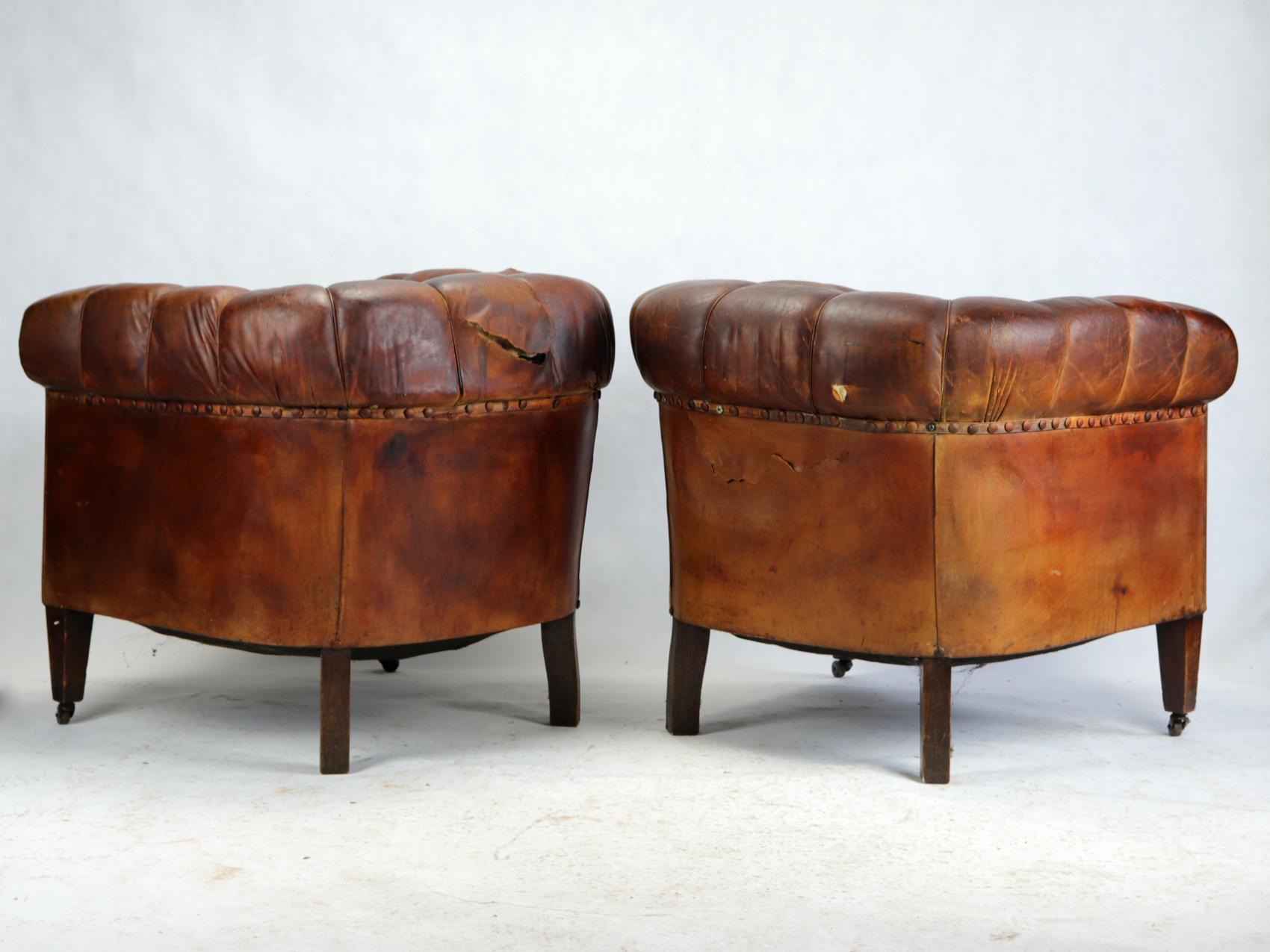 Art Deco Leather Club Chairs or Armchairs and Sofa, Seating Set, circa 1920 8