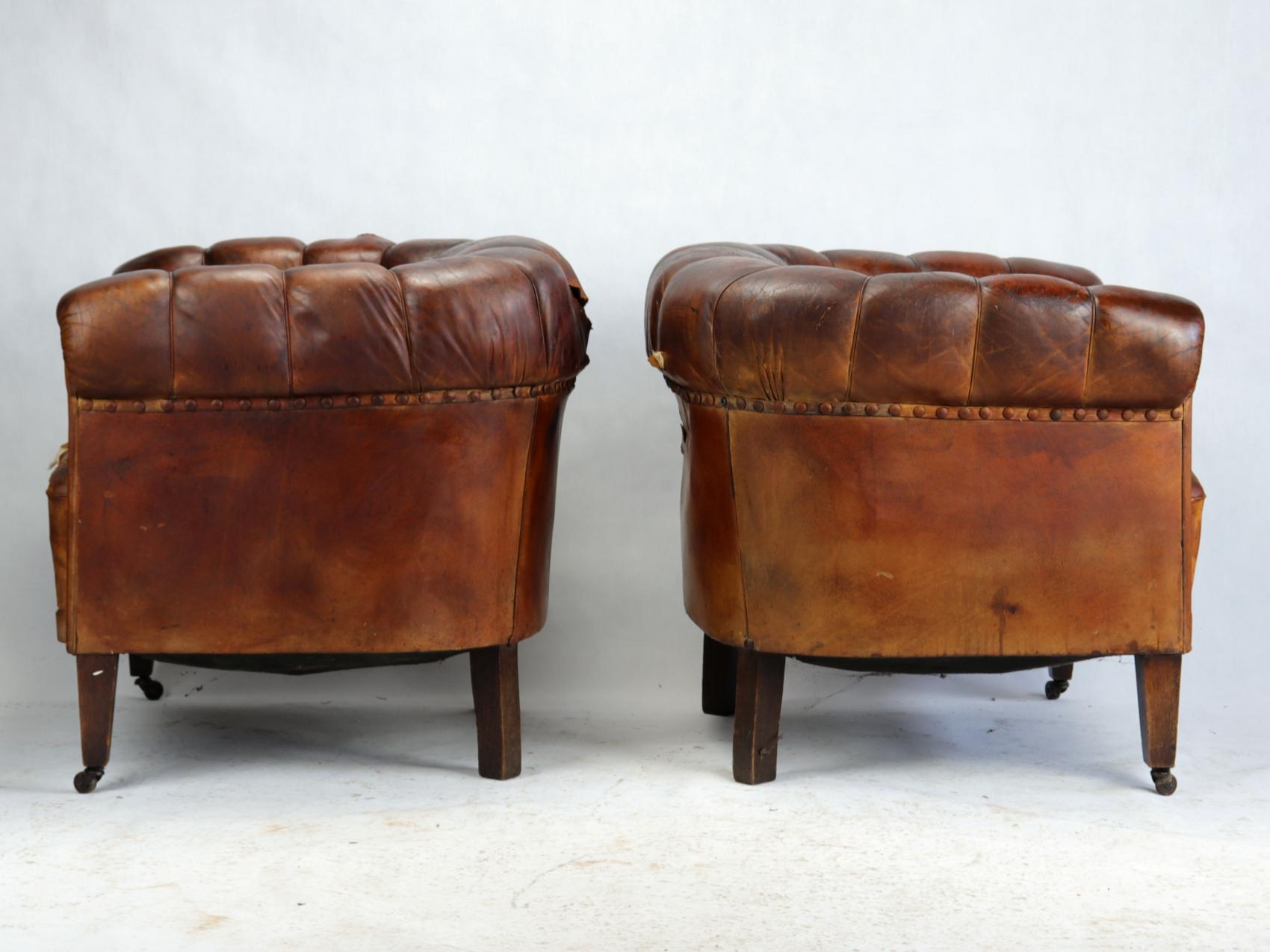 Art Deco Leather Club Chairs or Armchairs and Sofa, Seating Set, circa 1920 9