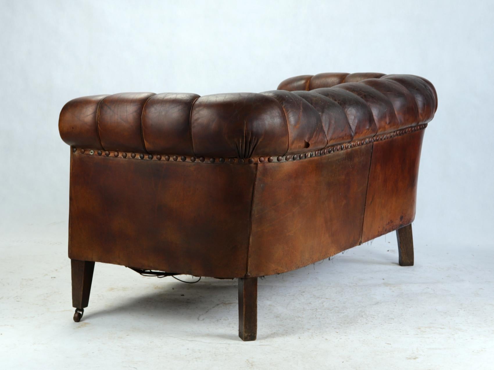 20th Century Art Deco Leather Club Chairs or Armchairs and Sofa, Seating Set, circa 1920