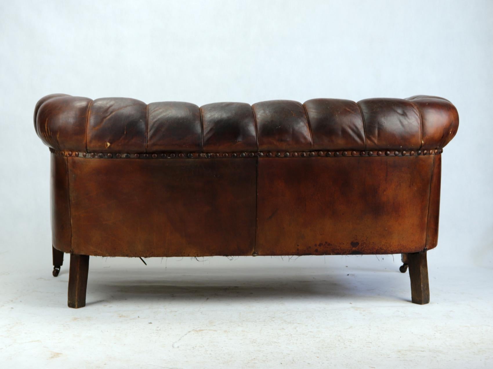 Art Deco Leather Club Chairs or Armchairs and Sofa, Seating Set, circa 1920 1