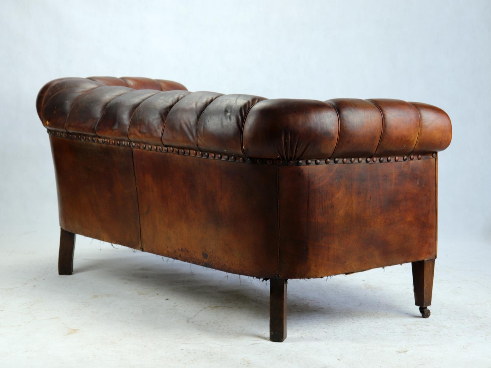 Art Deco Leather Club Chairs or Armchairs and Sofa, Seating Set, circa 1920 2