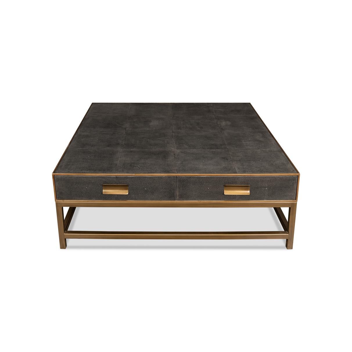 Art Deco Leather Coffee Table in Antique Grey In New Condition For Sale In Westwood, NJ