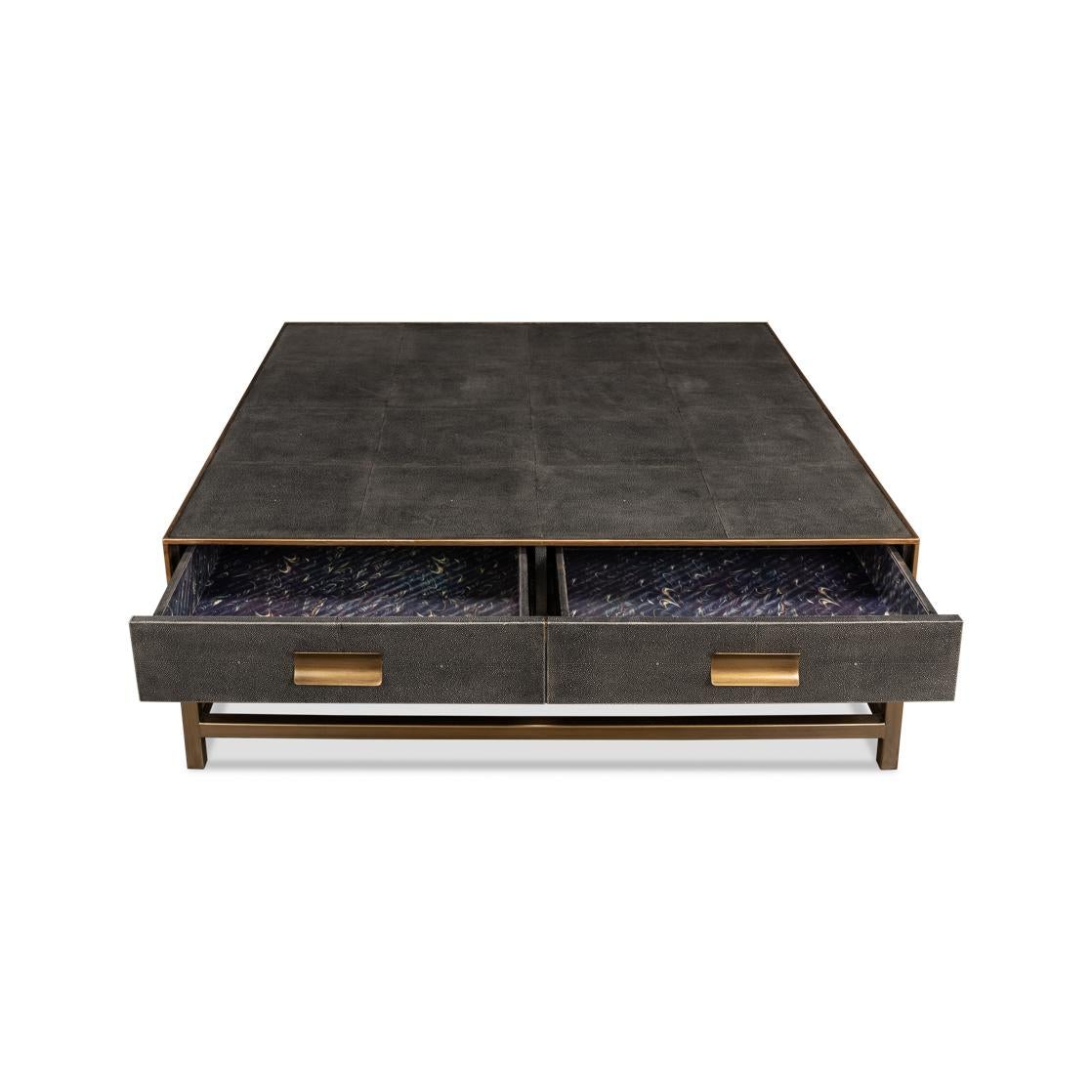 Contemporary Art Deco Leather Coffee Table in Antique Grey For Sale