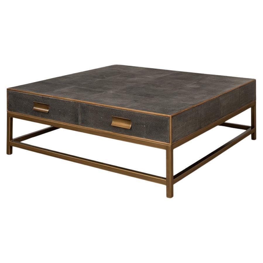 Art Deco Leather Coffee Table in Antique Grey For Sale