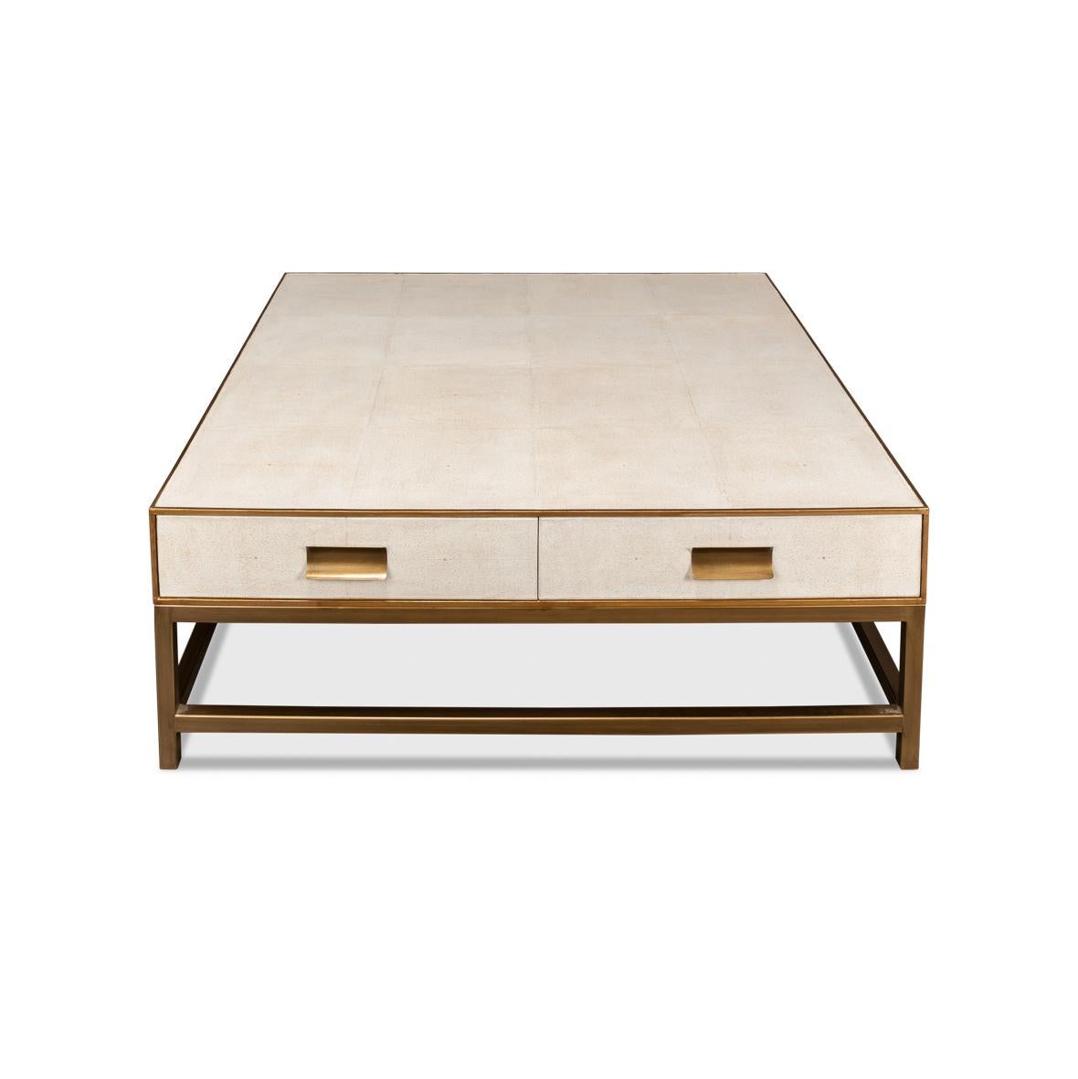 Contemporary Art Deco Leather Coffee Table in Osprey White For Sale