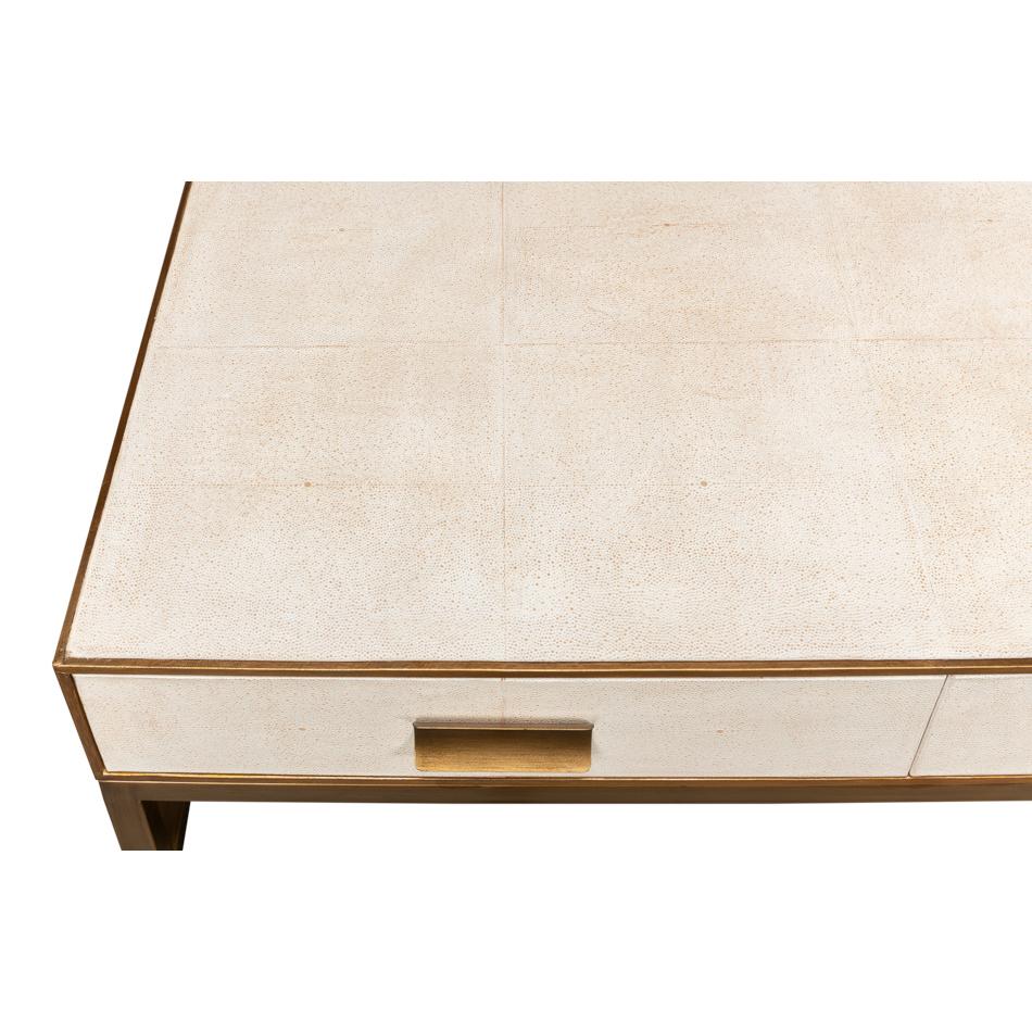 Art Deco Leather Coffee Table in Osprey White For Sale 4