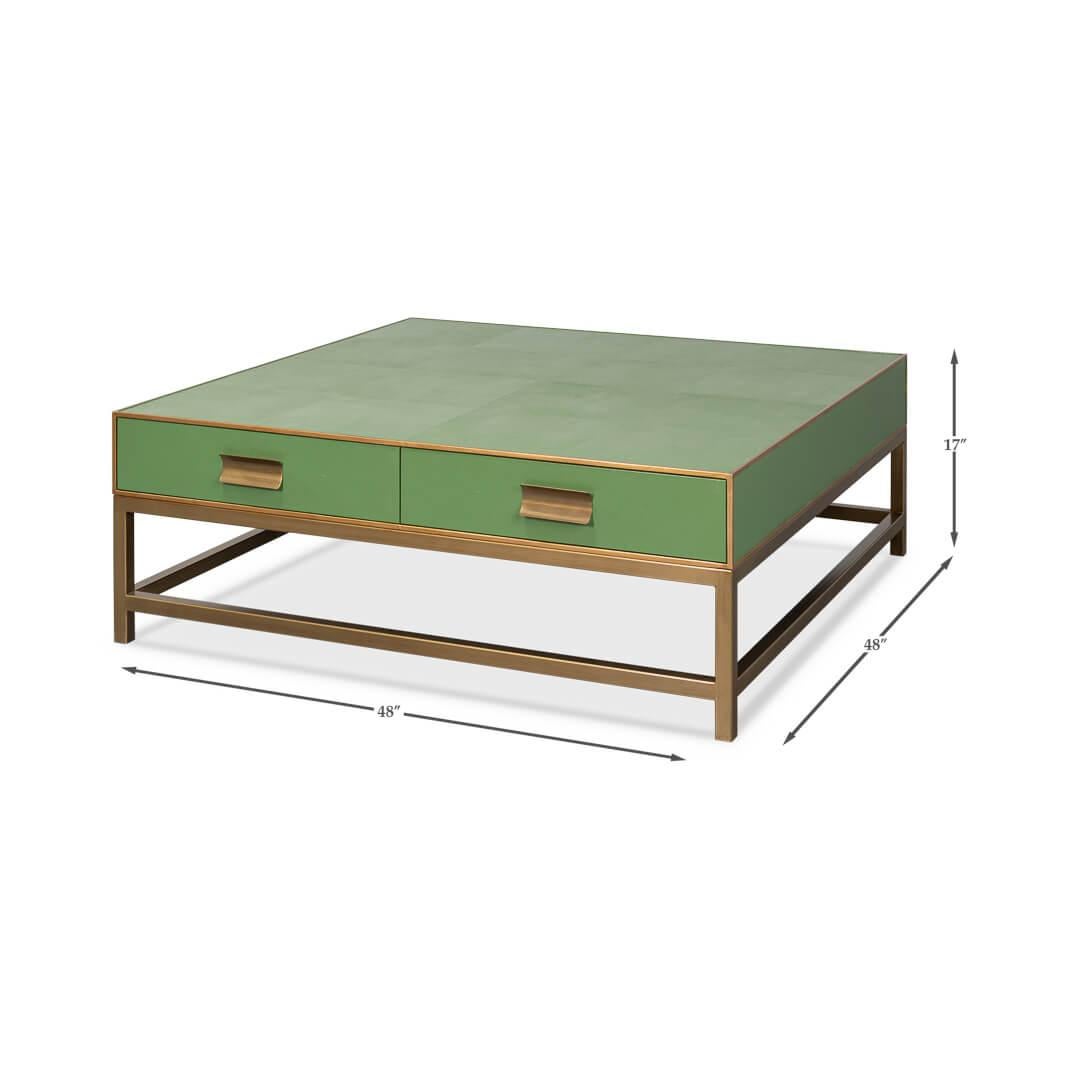 Art Deco Leather Coffee Table in Watercress Green For Sale 7