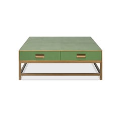 Art Deco Leather Coffee Table in Watercress Green