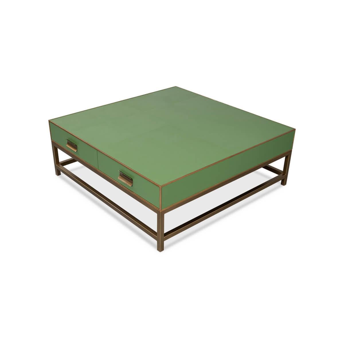 Art Deco Leather Coffee Table in Watercress Green In New Condition For Sale In Westwood, NJ