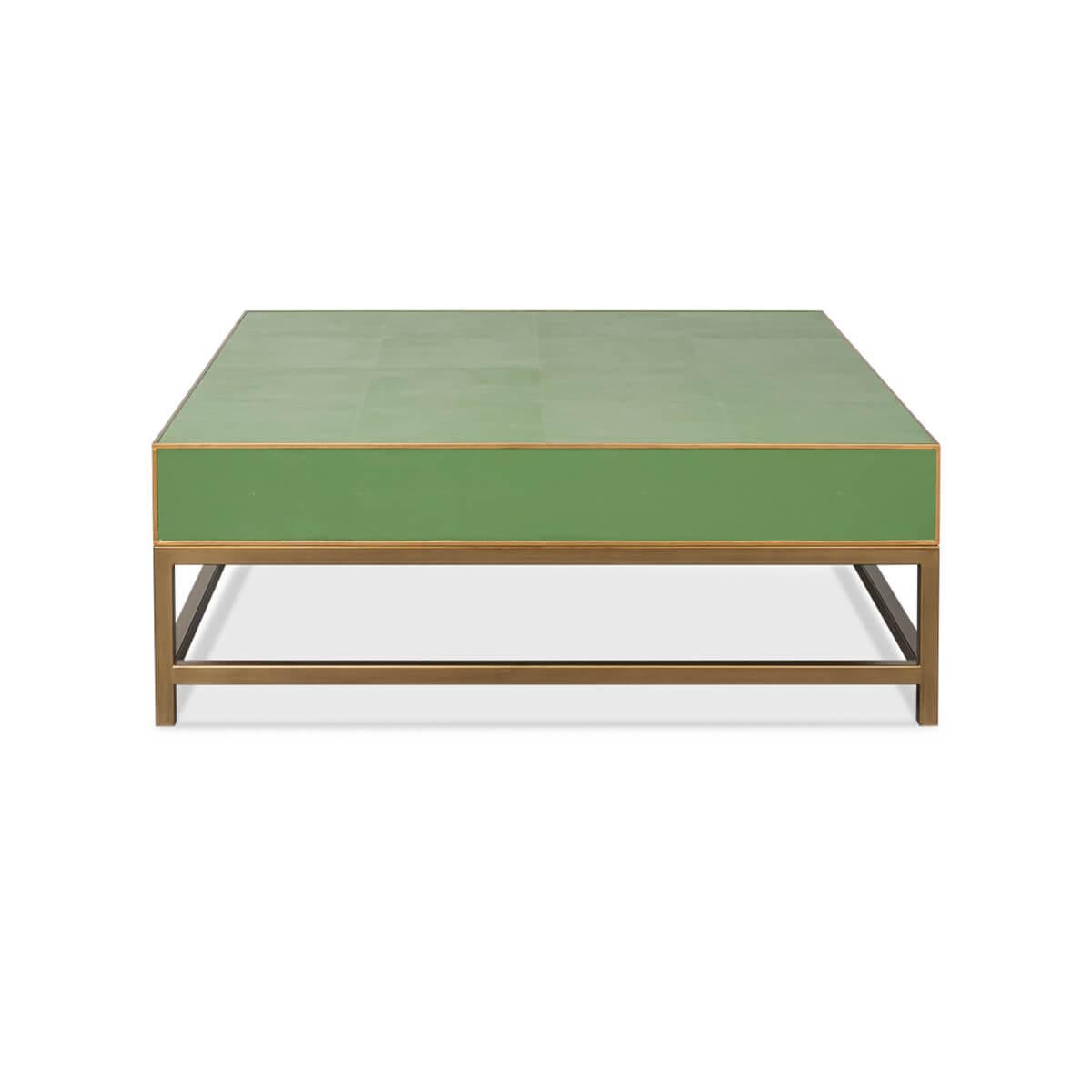Art Deco Leather Coffee Table in Watercress Green For Sale 2