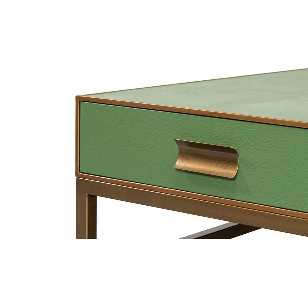 Art Deco Leather Coffee Table in Watercress Green For Sale 3