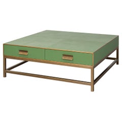 Art Deco Leather Coffee Table in Watercress Green