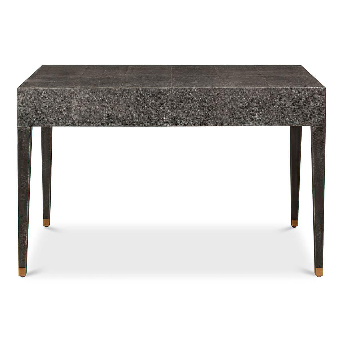 Contemporary Art Deco Leather Desk, Dark Grey For Sale