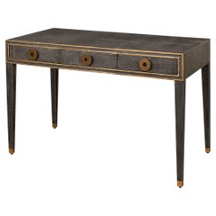 Art Deco Lederschreibtisch, Dunkelgrau