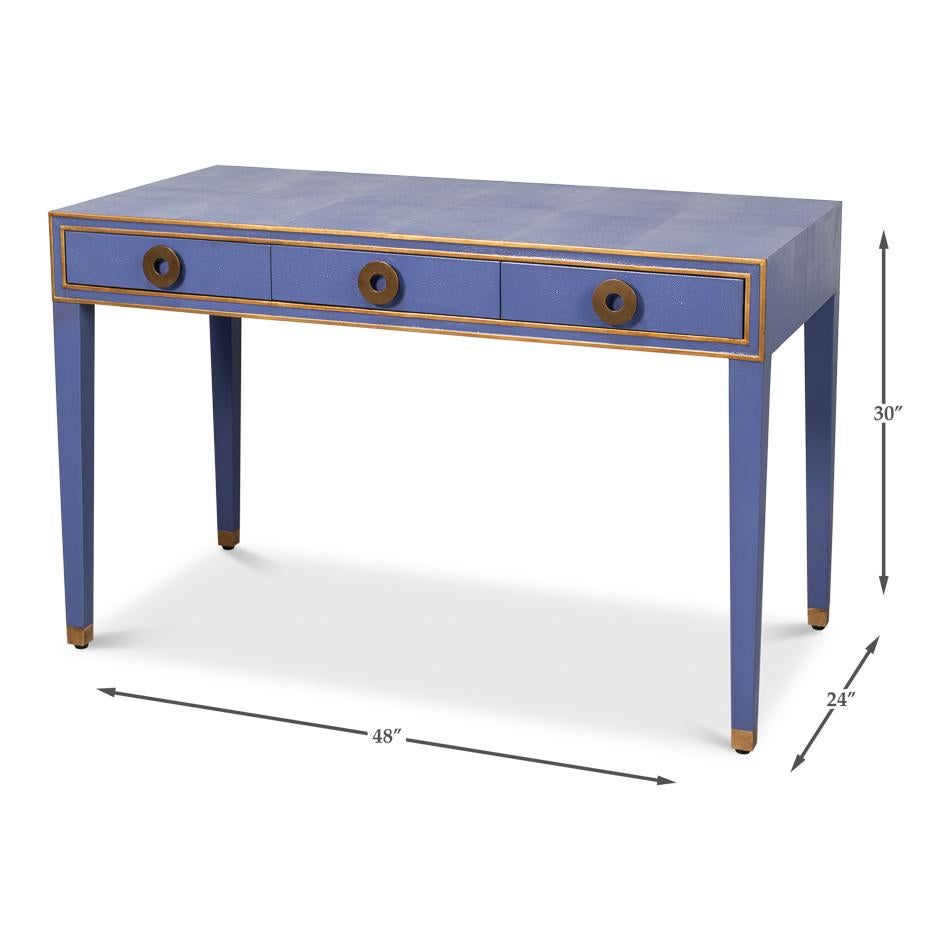 Art Deco Leather Desk In Marlin Blue For Sale 7