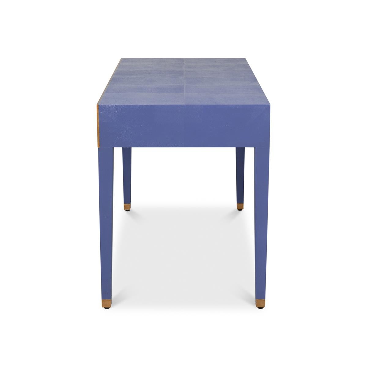 Art-Déco-Schreibtisch aus Leder in Marlinblau im Angebot 2