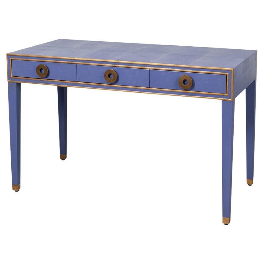 Art Deco Leather Desk In Marlin Blue For Sale