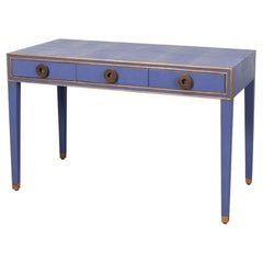 Art Deco Leather Desk In Marlin Blue