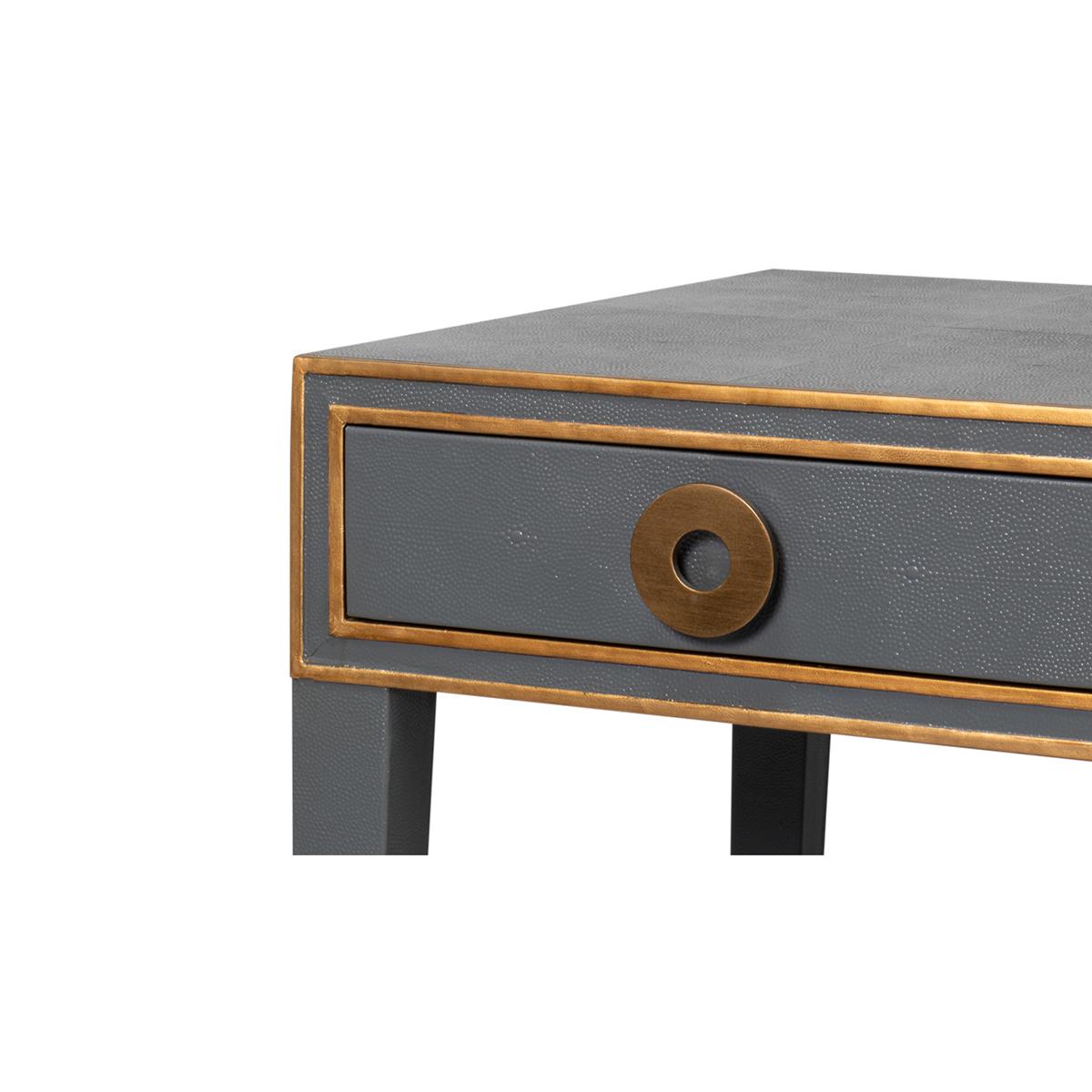 Art Deco Leder-Schreibtisch aus Zinngrau im Angebot 5