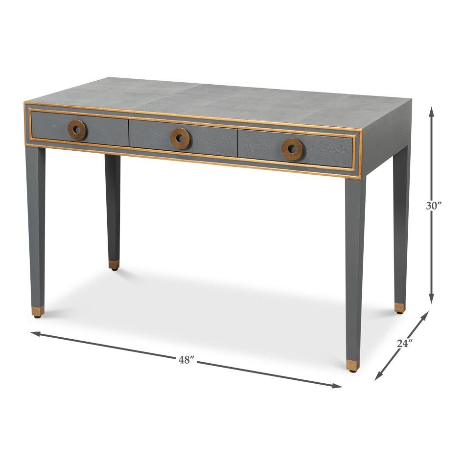 Art Deco Leder-Schreibtisch aus Zinngrau im Angebot 6