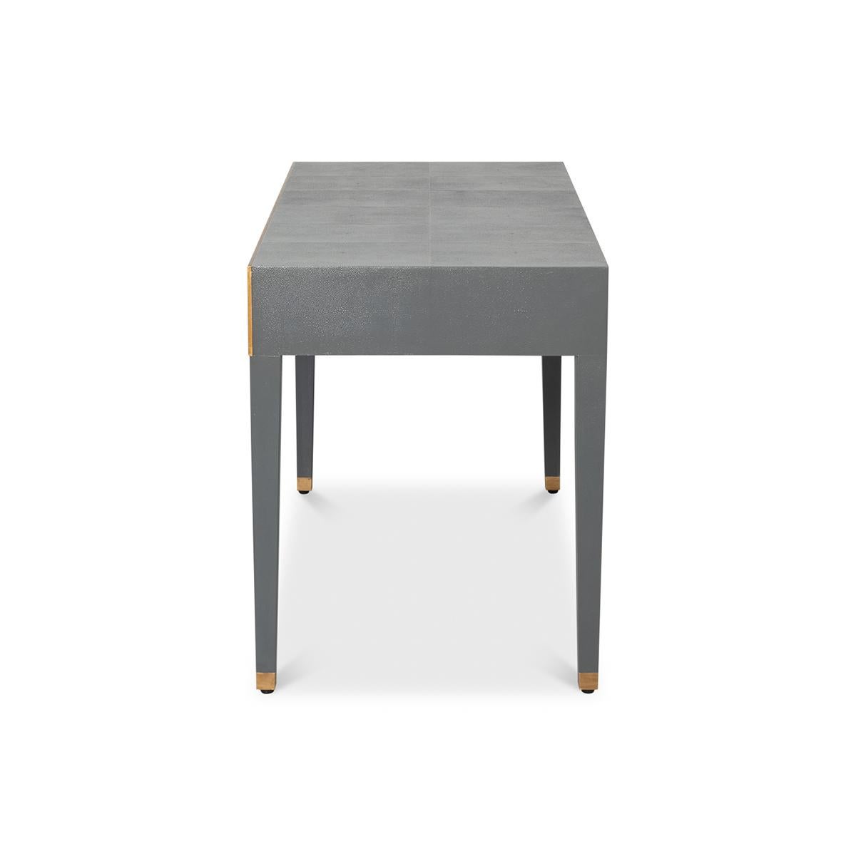 Art Deco Leather Desk In Pewter Grey For Sale 3