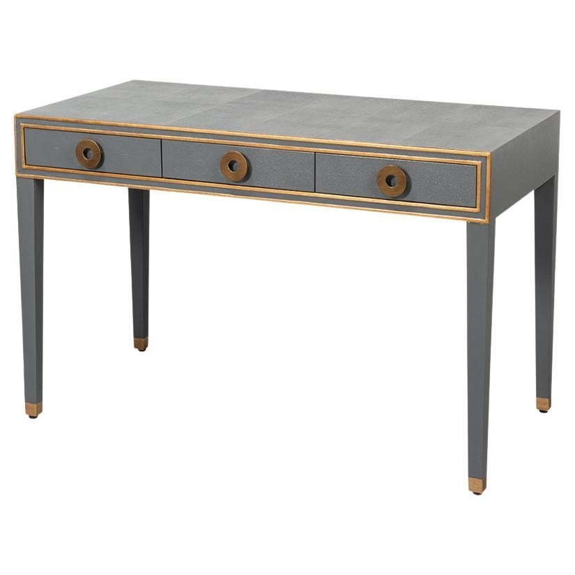 Art Deco Leather Desk In Pewter Grey For Sale