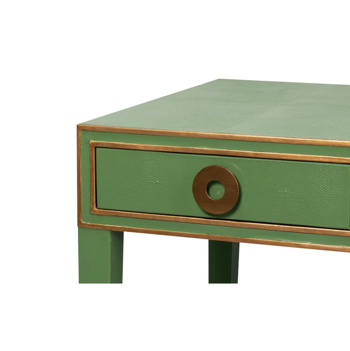 Art Deco Leder-Schreibtisch aus Leder in Aquarellgrün im Angebot 5