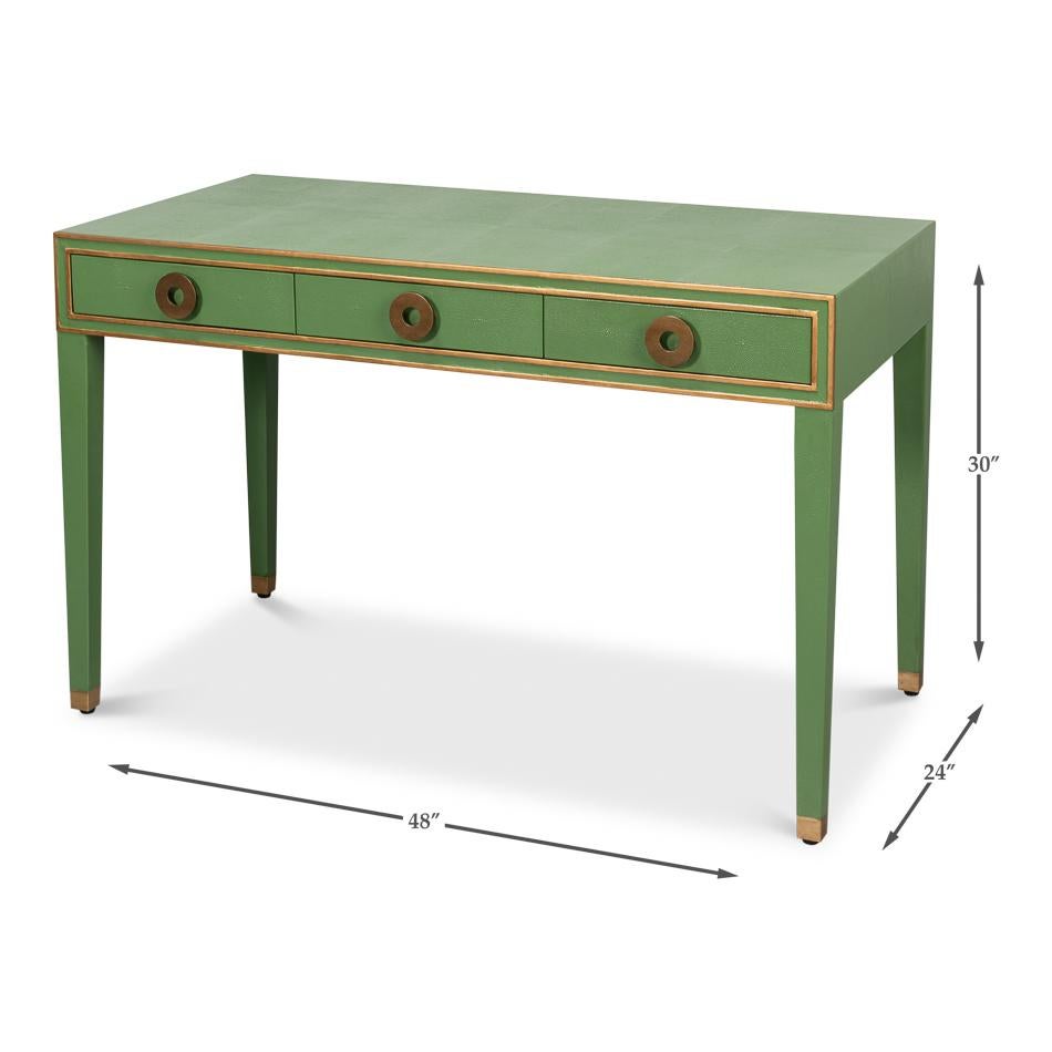 Art Deco Leder-Schreibtisch aus Leder in Aquarellgrün im Angebot 6