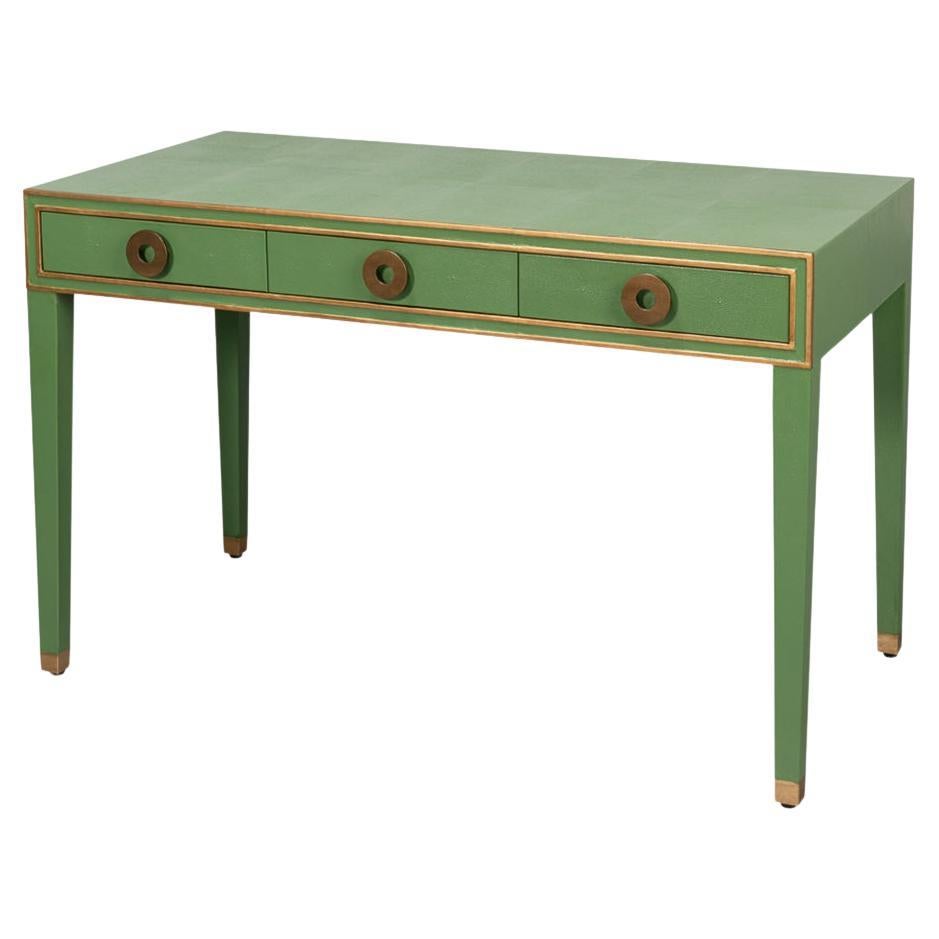 Art Deco Leather Desk In Watercress Green For Sale