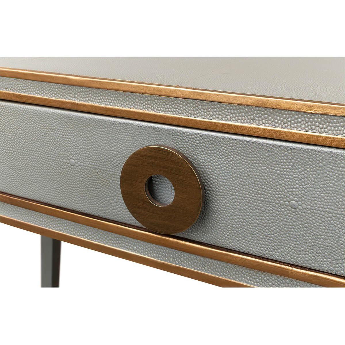Contemporary Art Deco Leather Desk, Light Grey For Sale