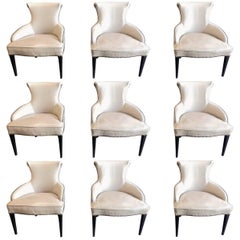 Art Deco Leather Dining Chairs, Set of Nine