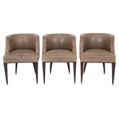 Art Deco Leather & Macassar Side Chairs, 3
