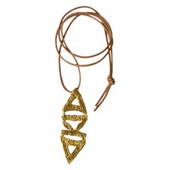 Art Deco Leather Pendant in Gold