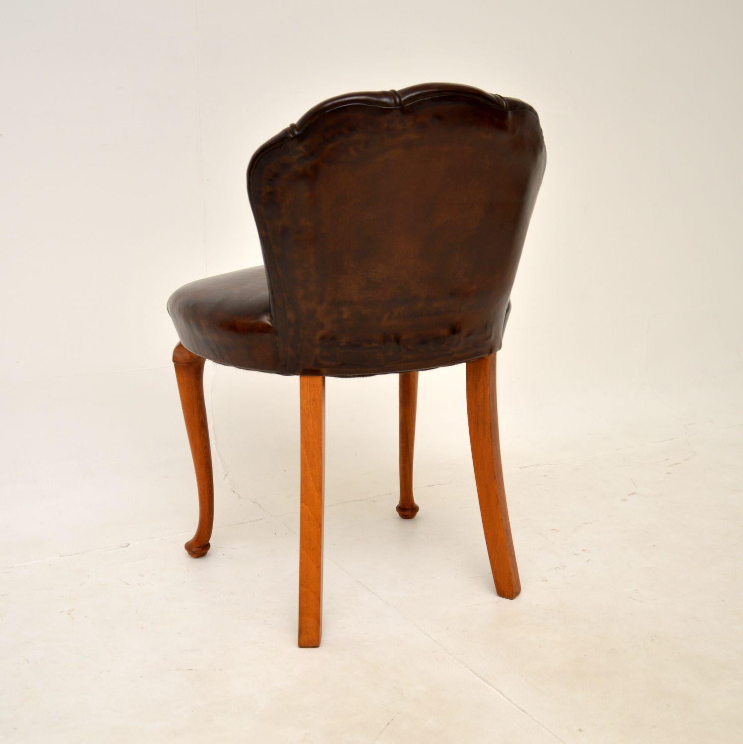 Art Deco Leather Scallop Back Stool In Good Condition In London, GB