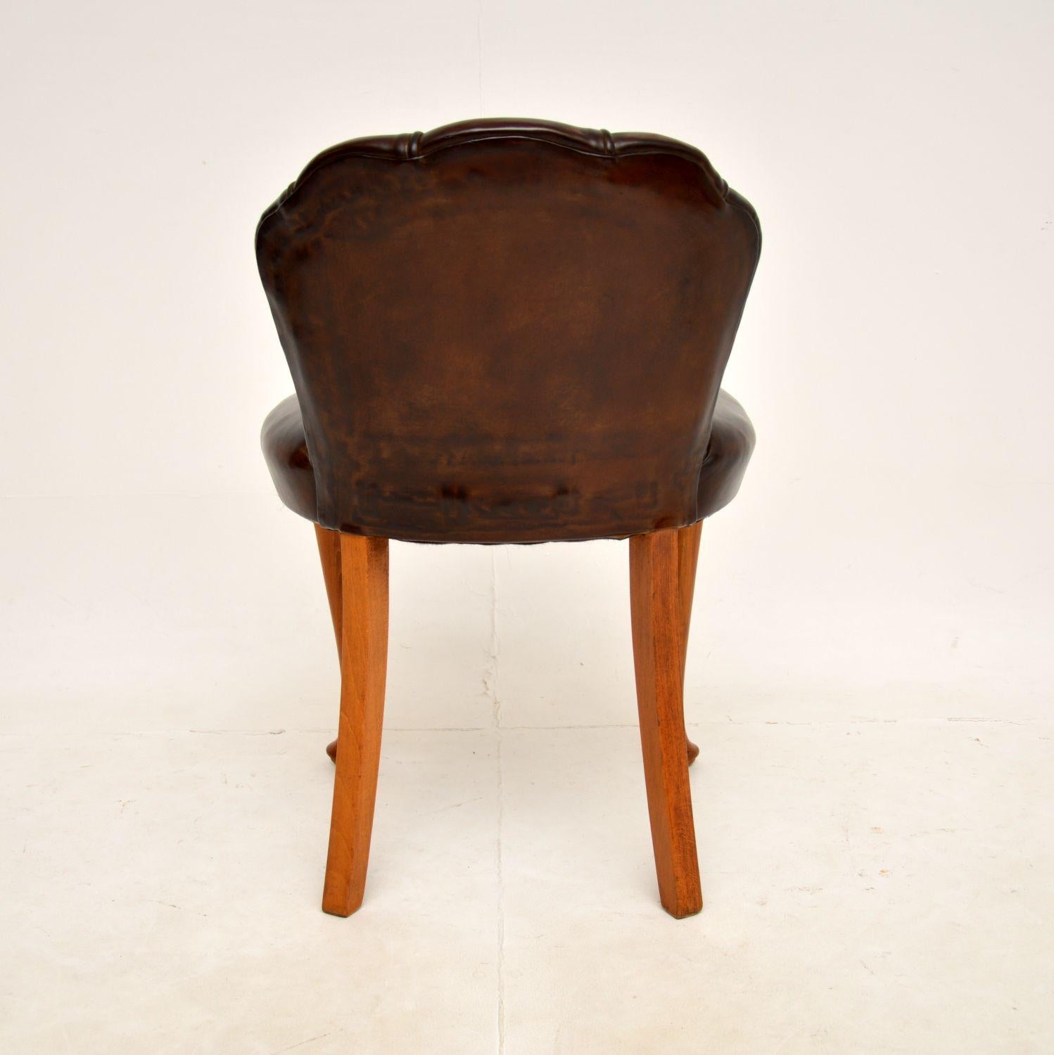 Mid-20th Century Art Deco Leather Scallop Back Stool
