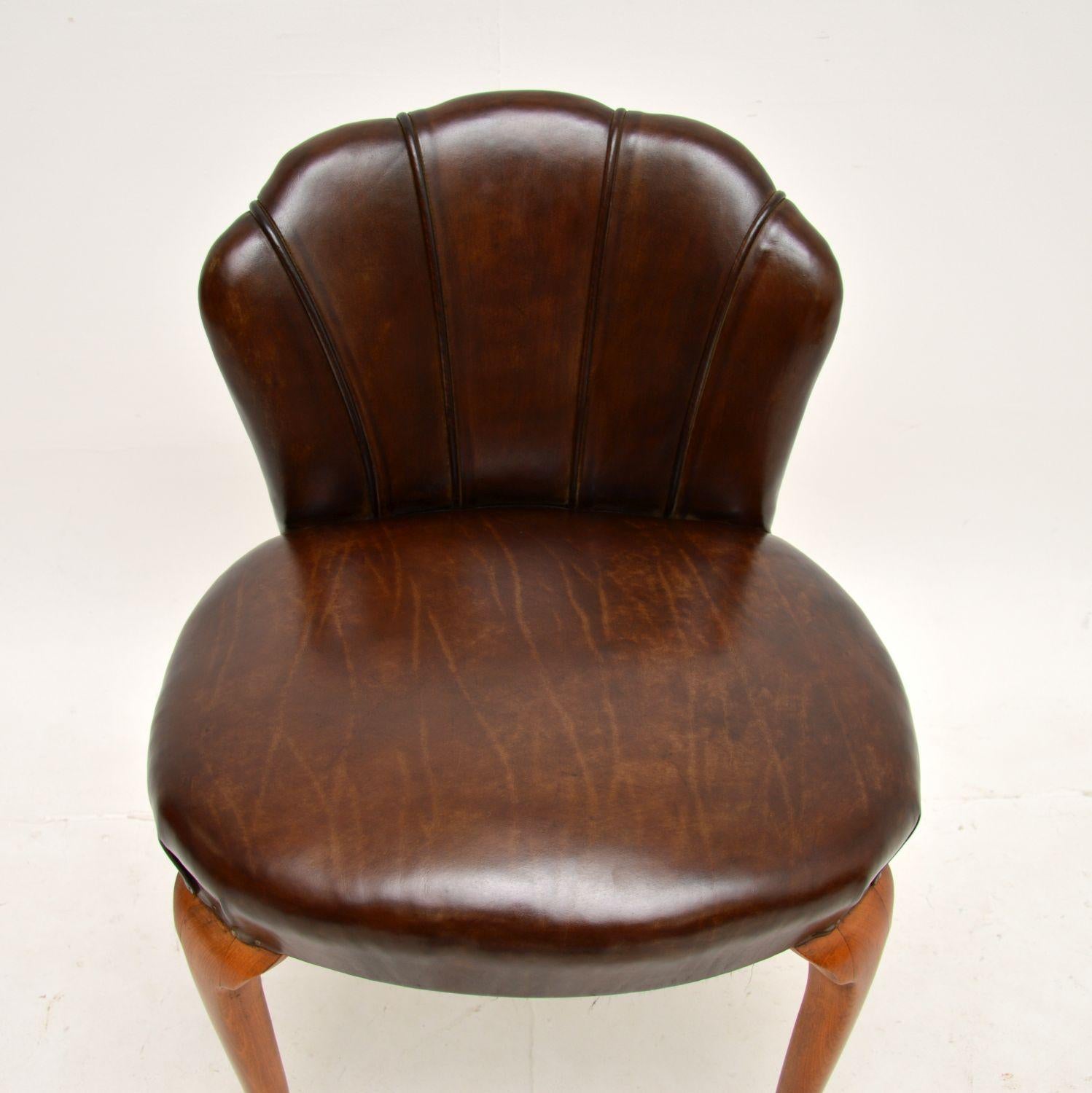 Art Deco Leather Scallop Back Stool 1