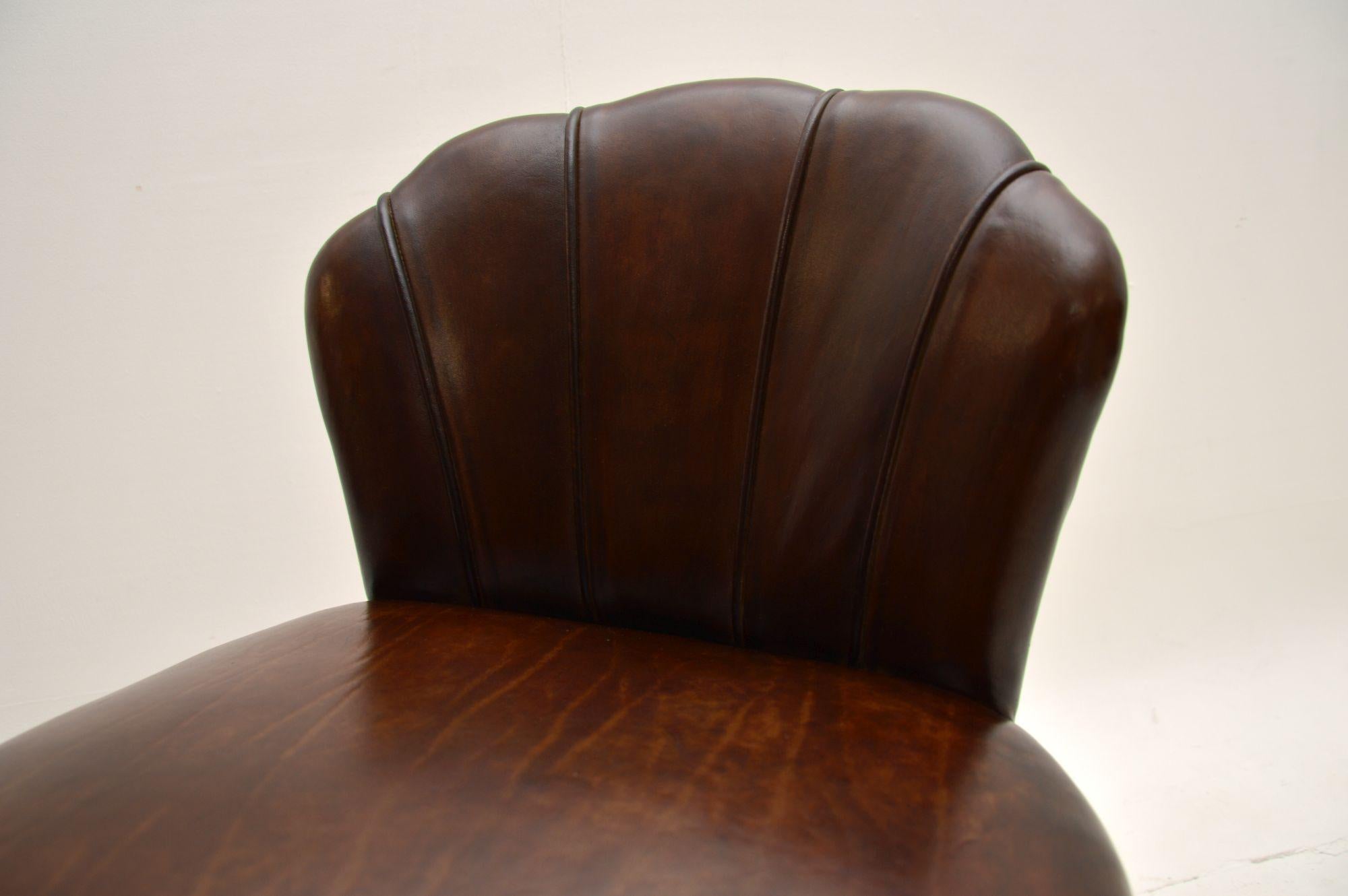 Art Deco Leather Scallop Back Stool 4