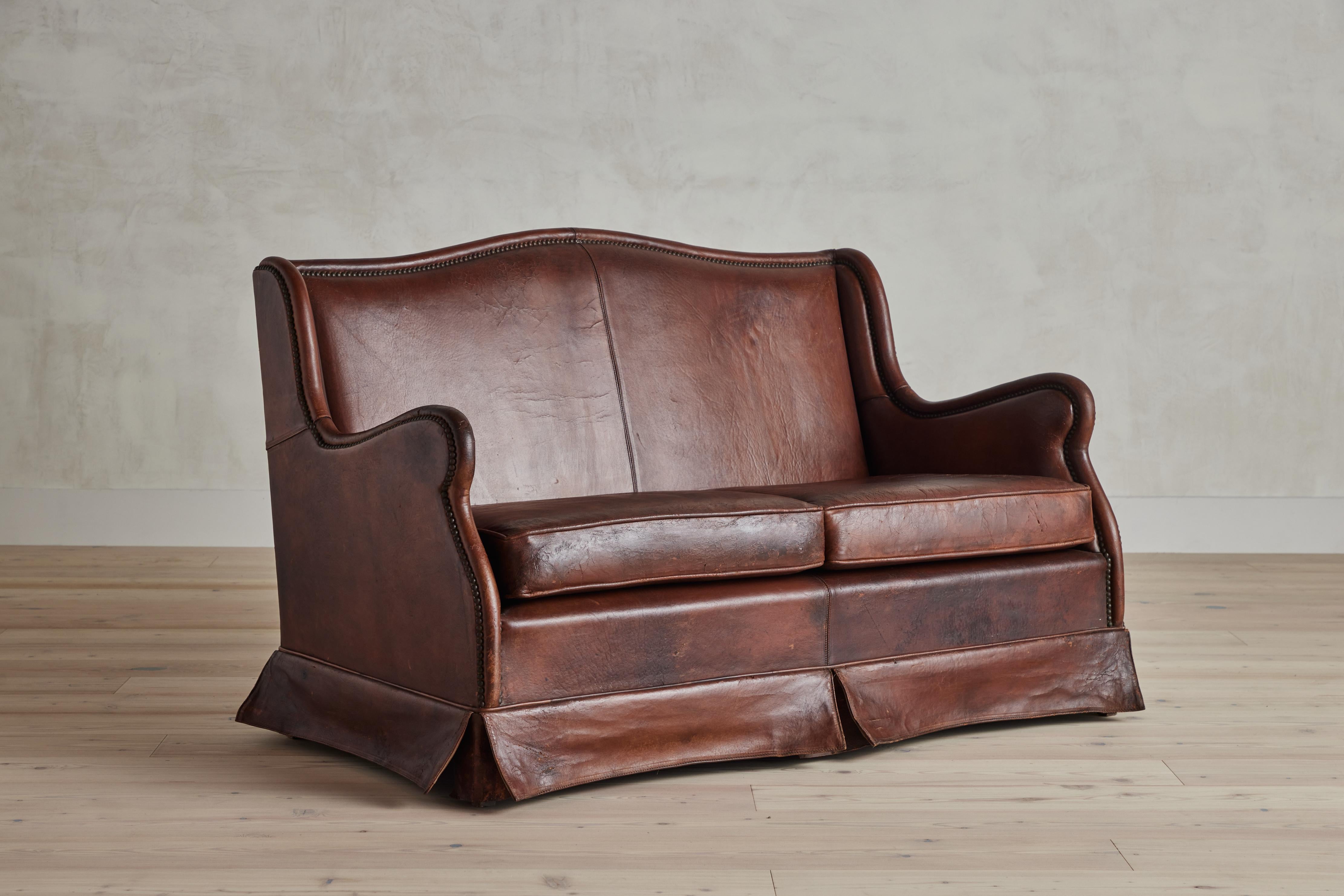 French Art Deco Leather Settee For Sale