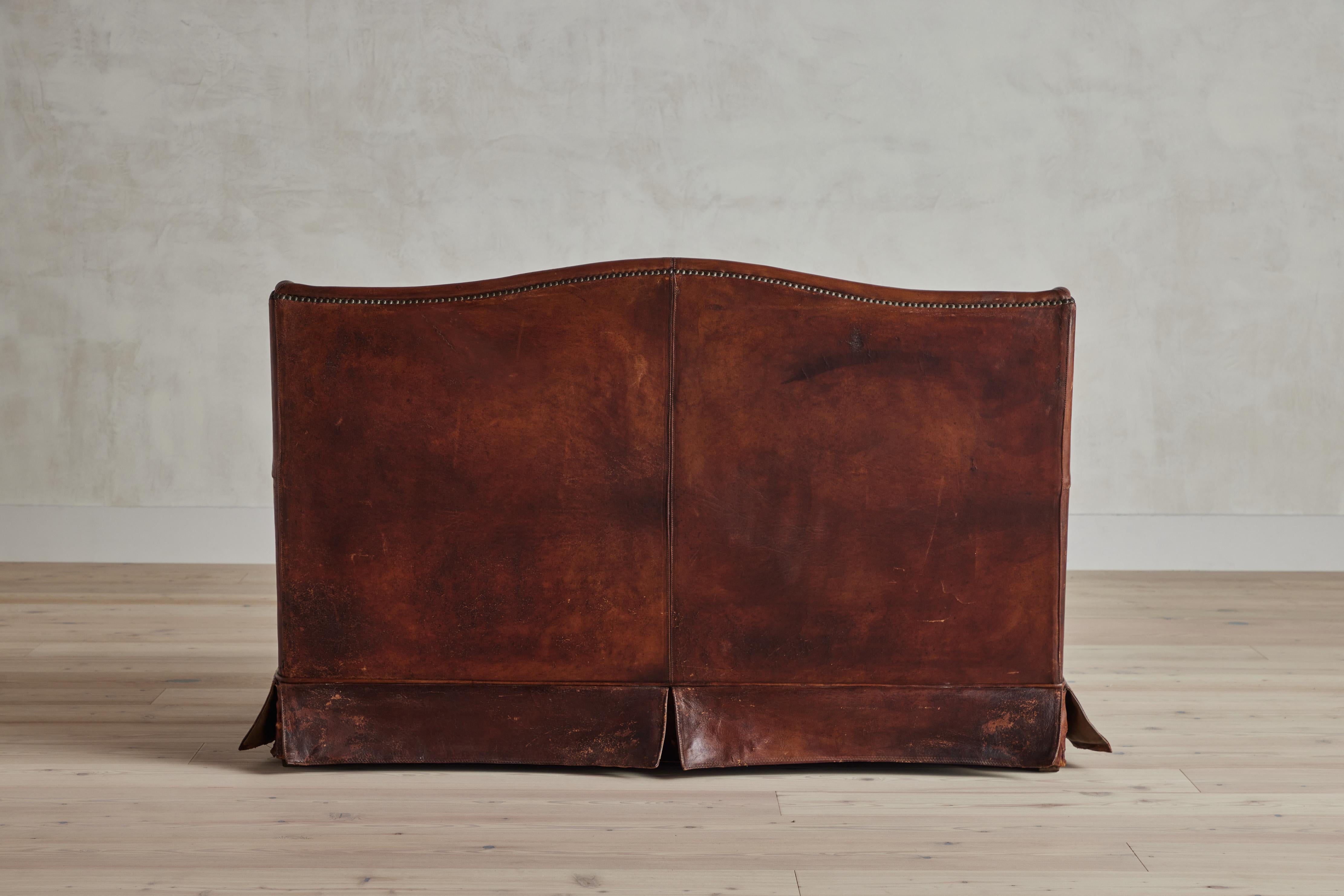 20th Century Art Deco Leather Settee For Sale