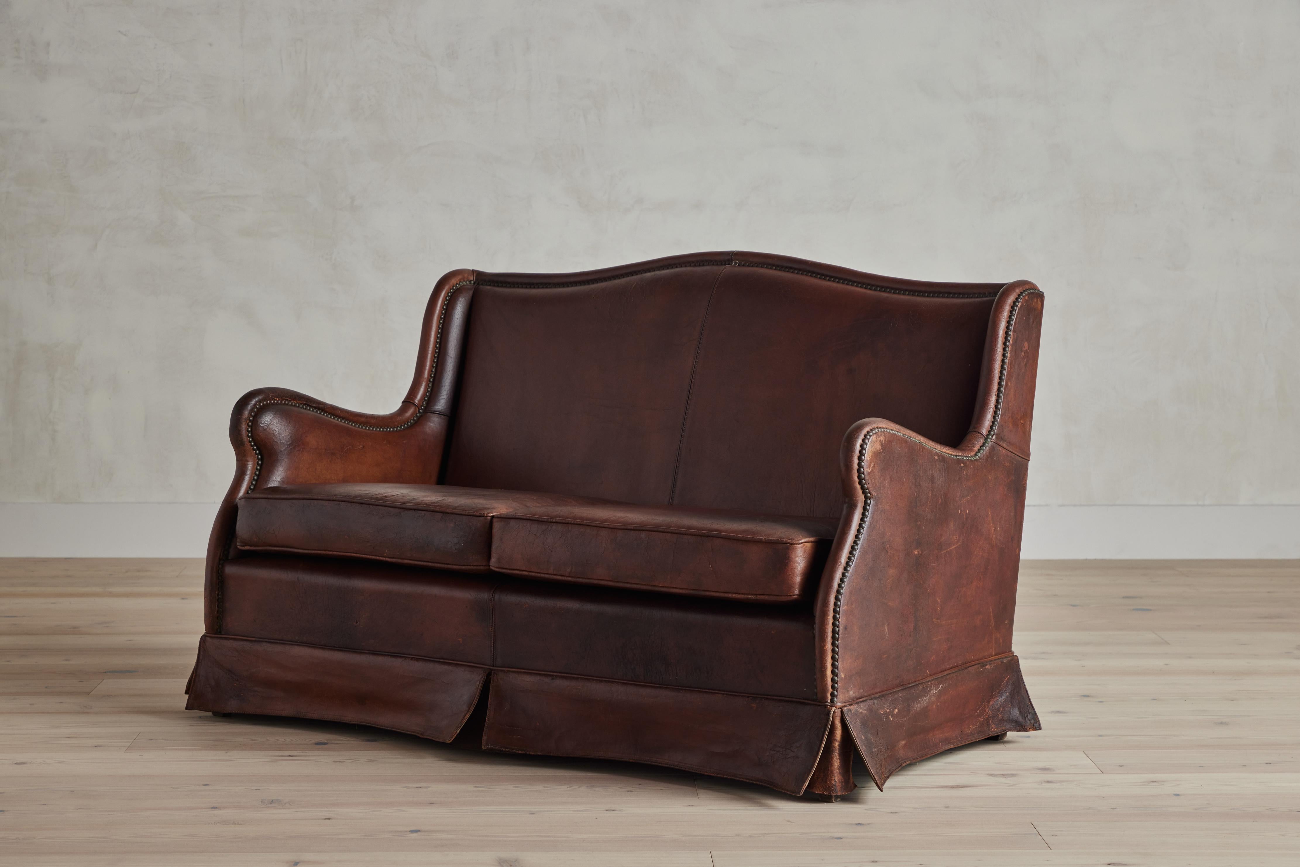 Art Deco Leather Settee For Sale 1