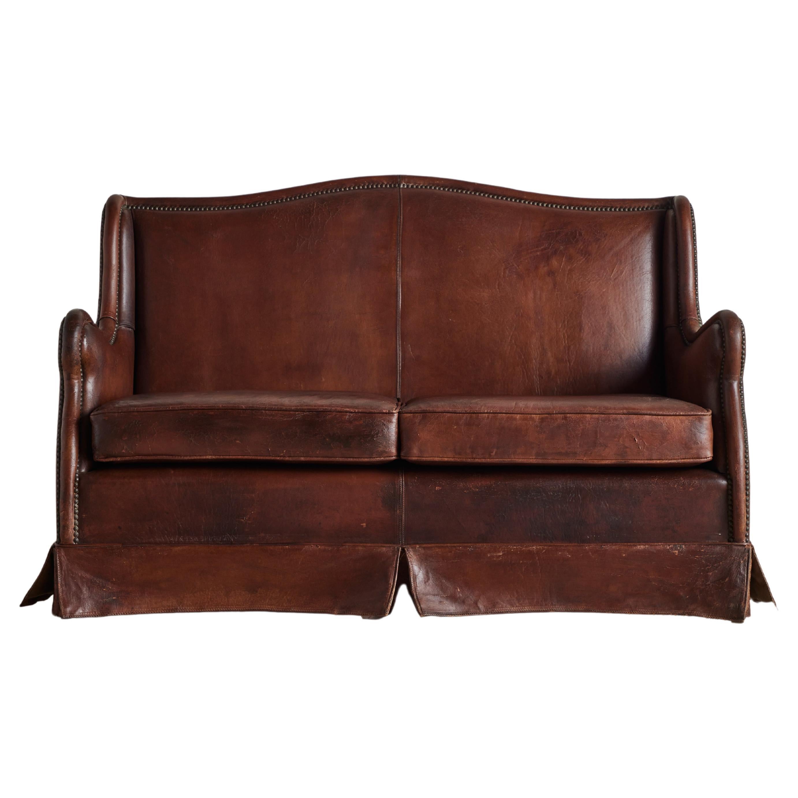 Art Deco Leather Settee For Sale