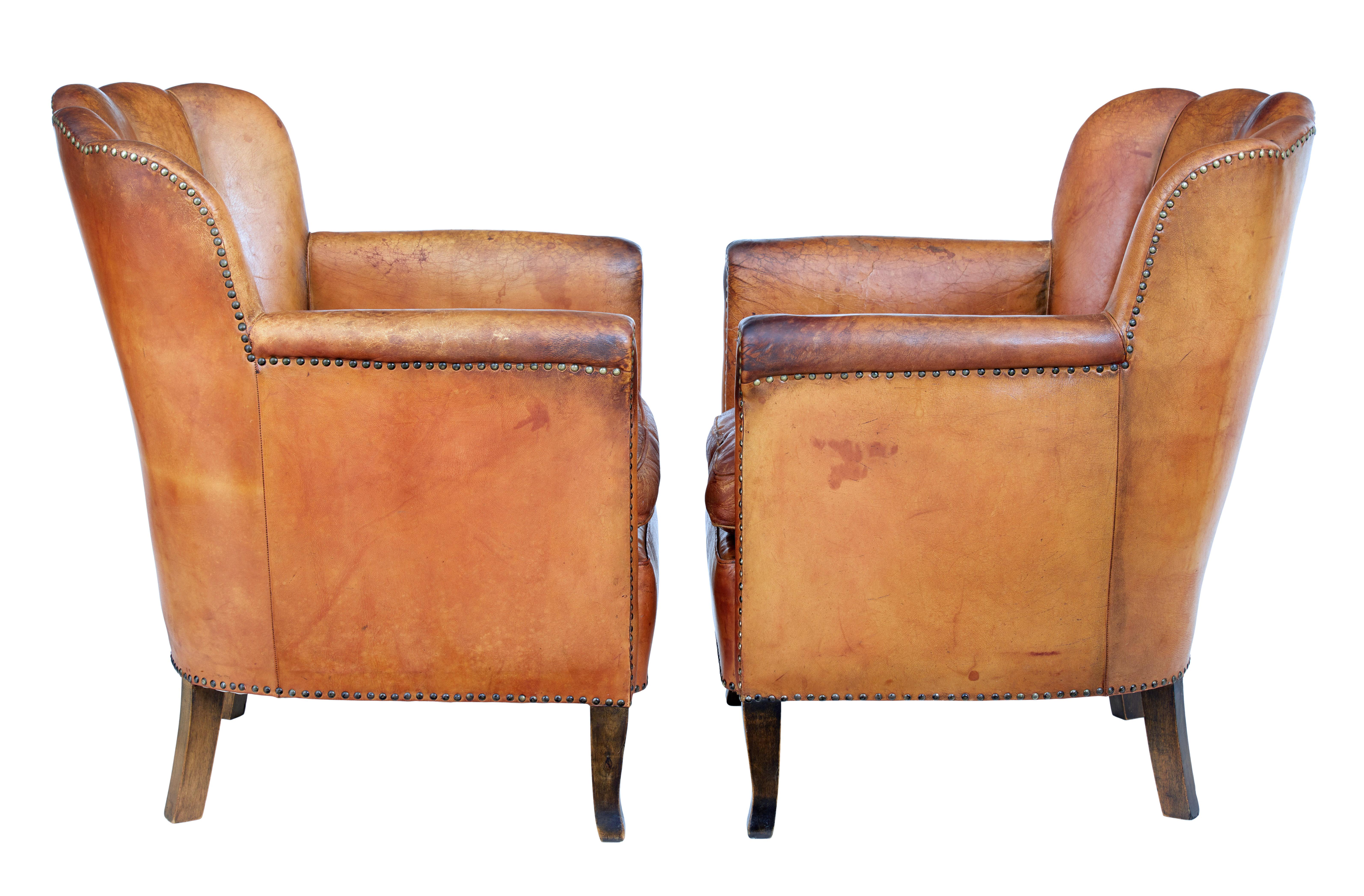 Art Deco Leather Shell Back 3-Piece Suite 4