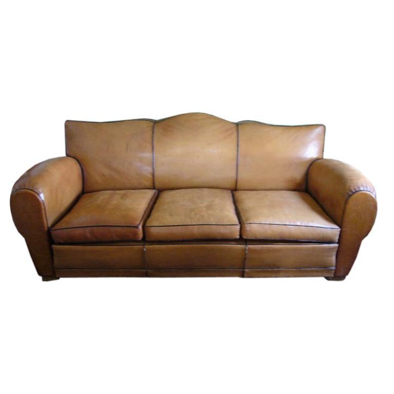 Art Deco Leather Sofa For Sale