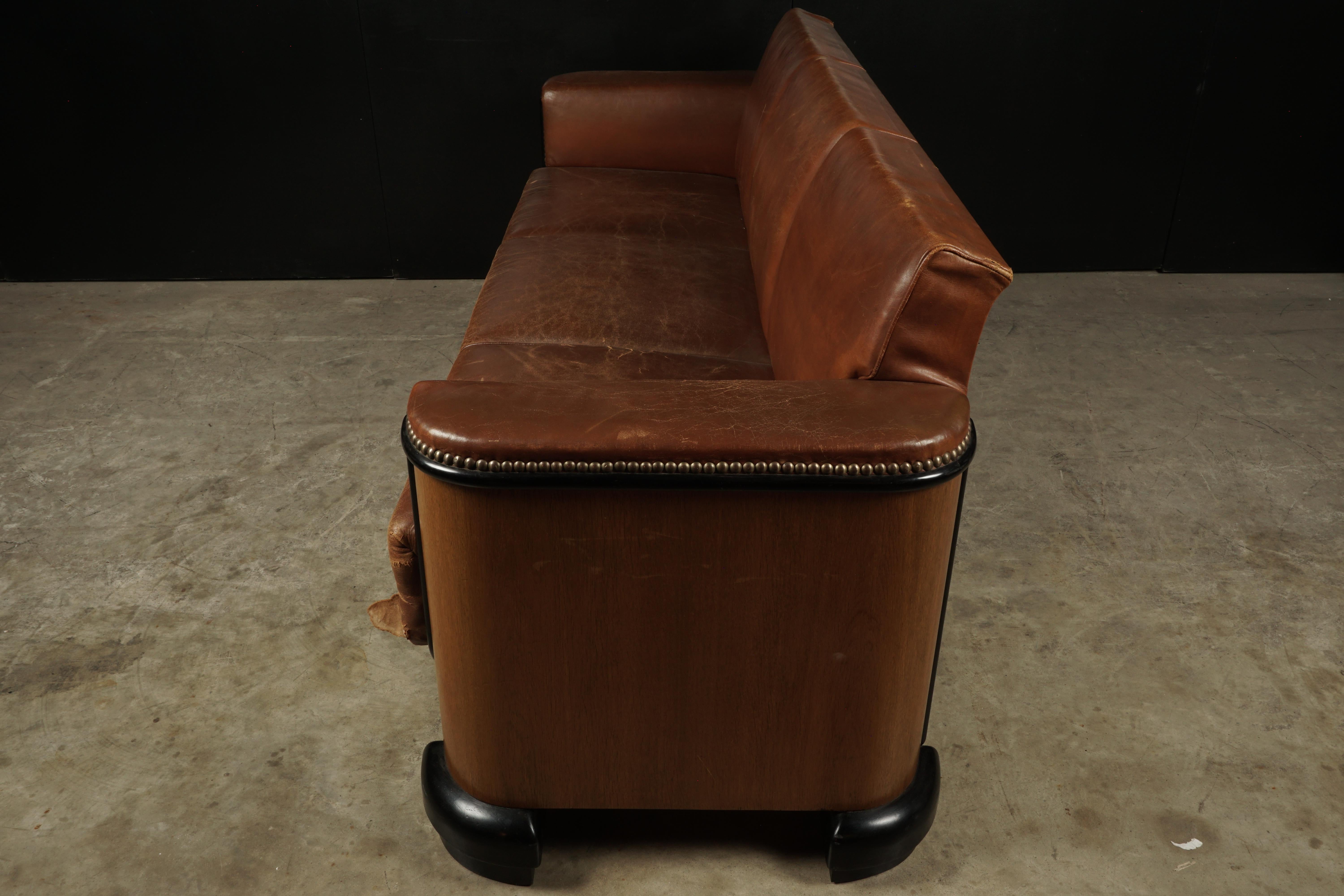 Art Deco Leather Sofa from Denmark, circa 1940 In Good Condition In Nashville, TN