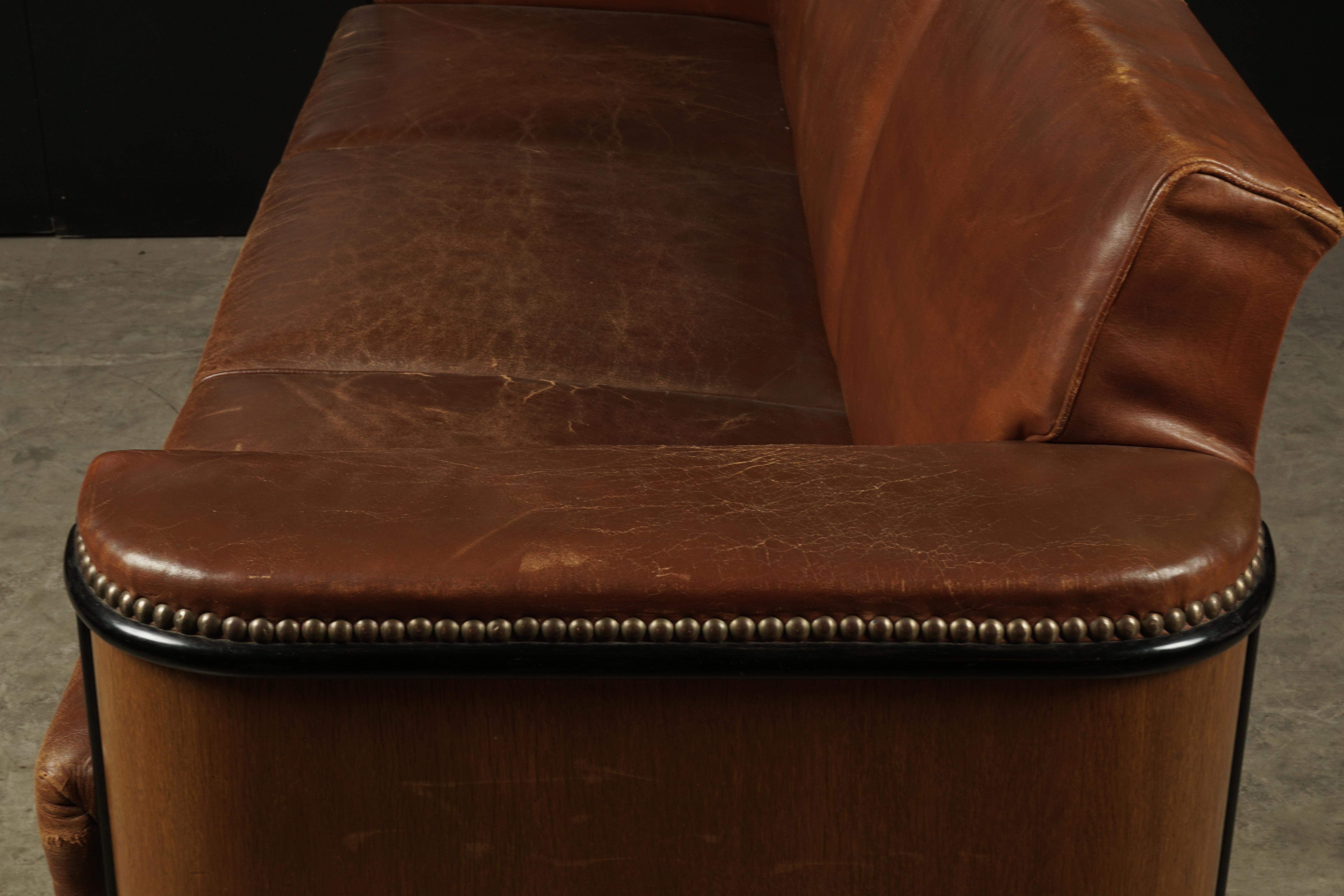 Mid-20th Century Art Deco Leather Sofa from Denmark, circa 1940