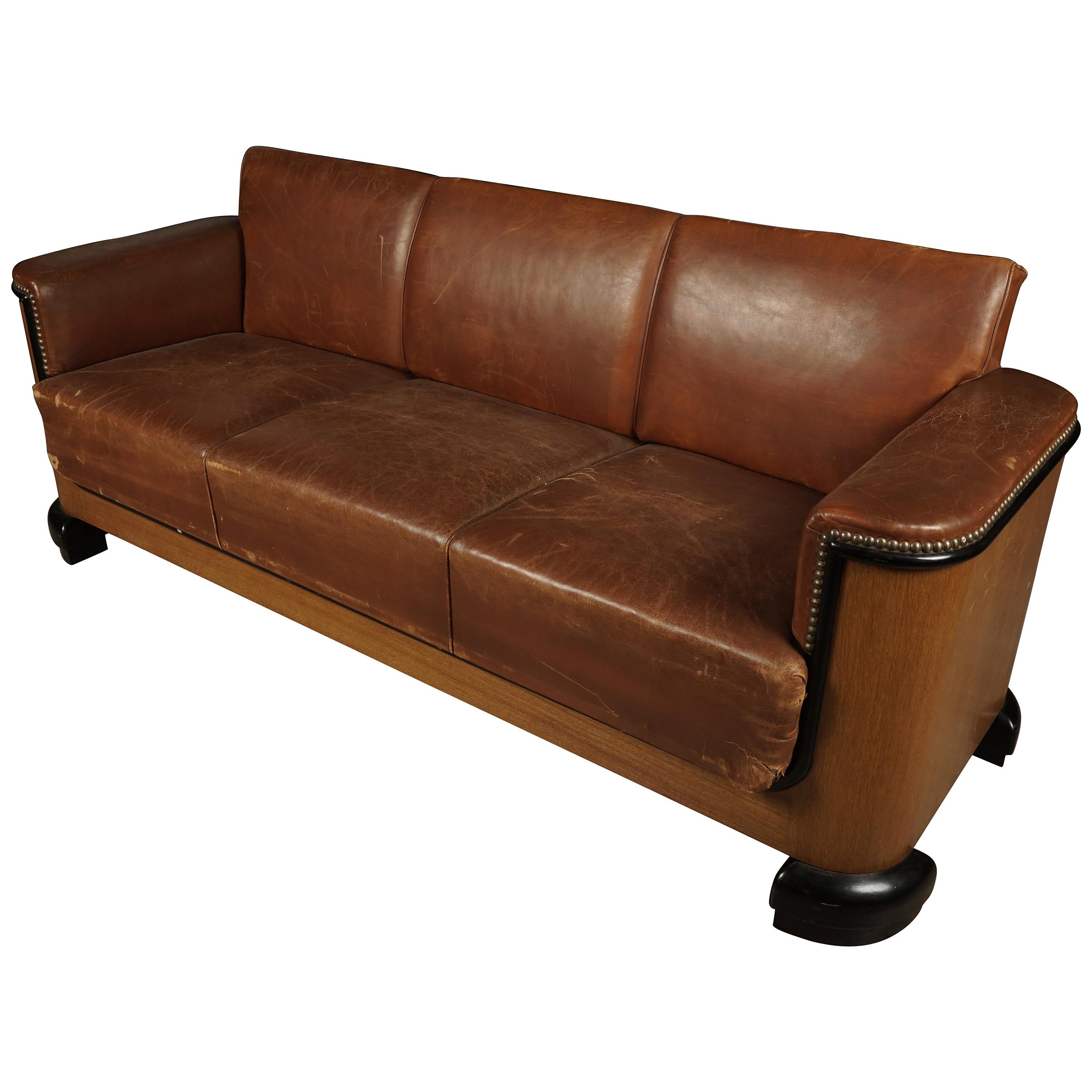 Art Deco Leather Sofa from Denmark, circa 1940