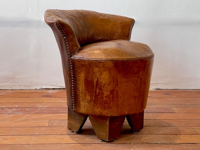 Art Deco Leather Stool For Sale 6